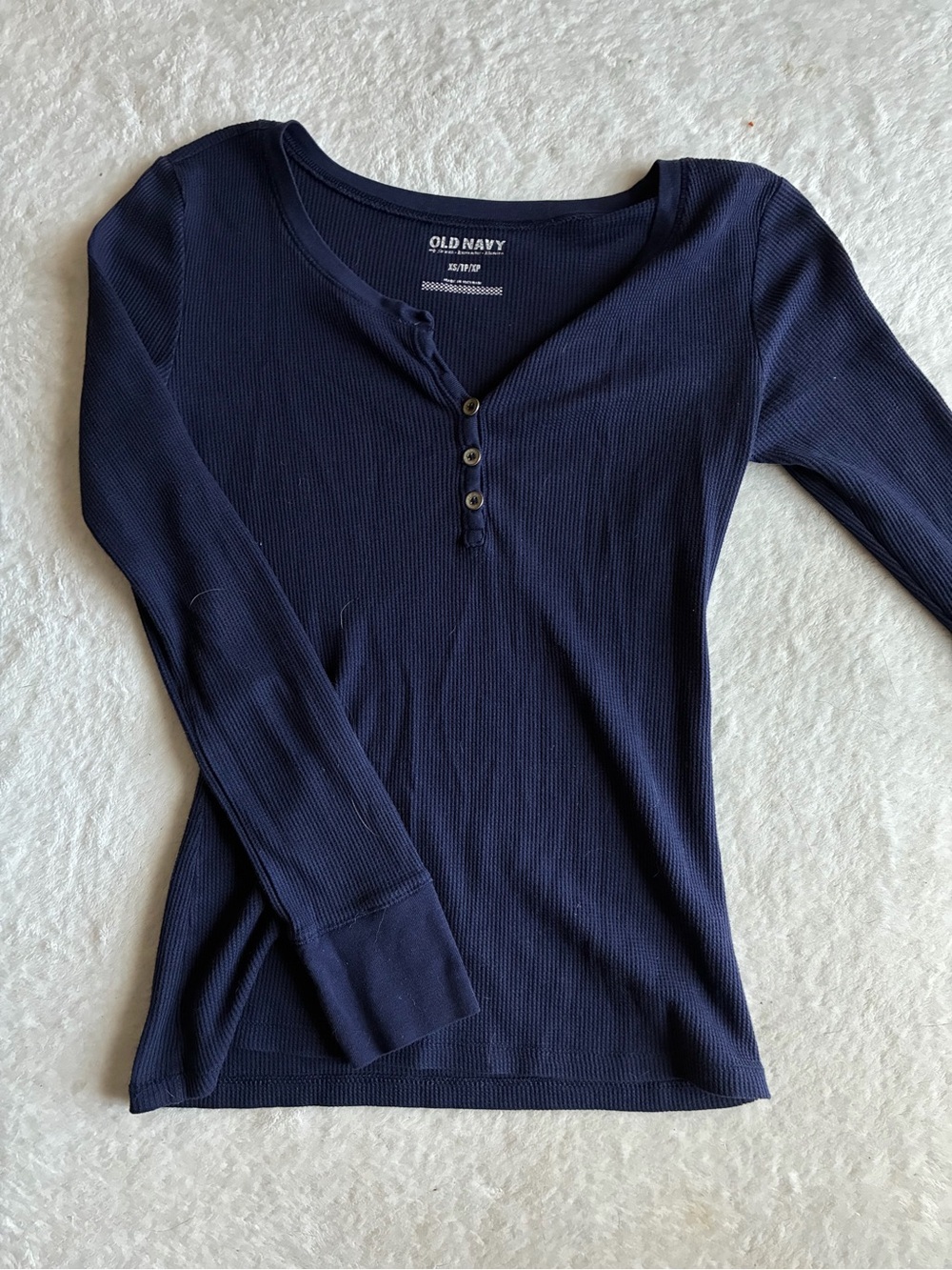Old Navy Navy Ribbed Henley Long Sleeve Tee